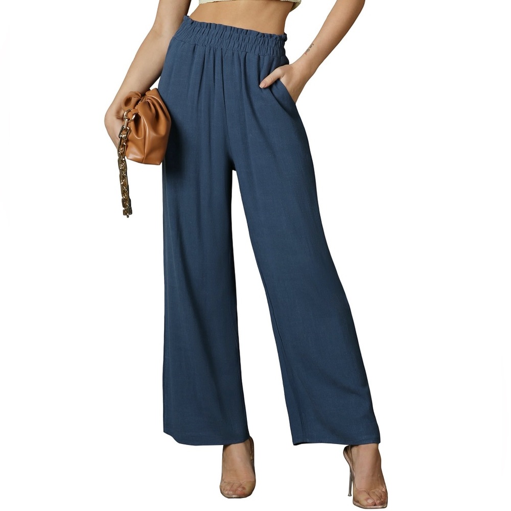 🆕 Wide Leg Blue Linen Cotton Blend Pants NWT Sz 3X